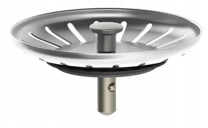 Bouchon-crépine pour évier, 83 mm, coloris Inox installé en cuisine