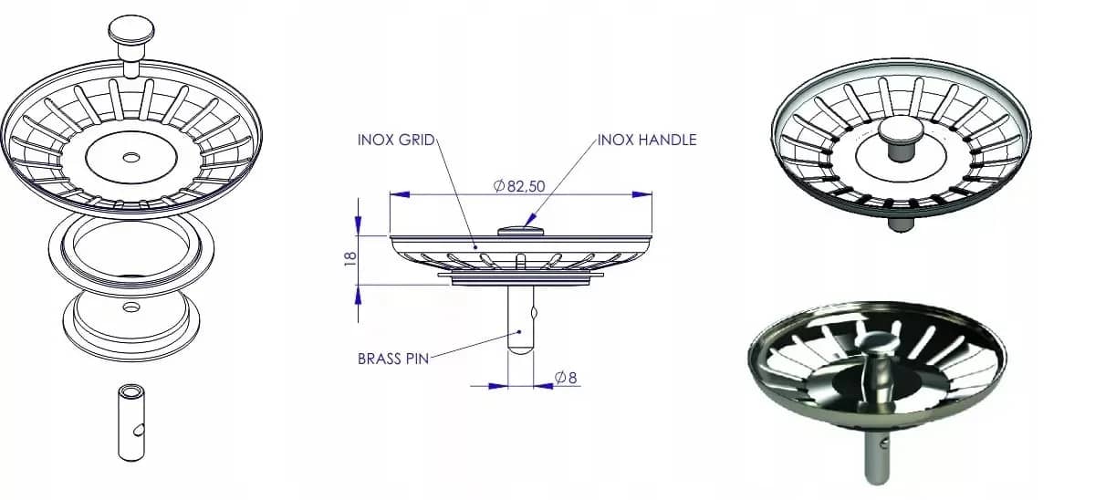 Bouchon-crépine pour évier, 83 mm, coloris Inox installé en cuisine