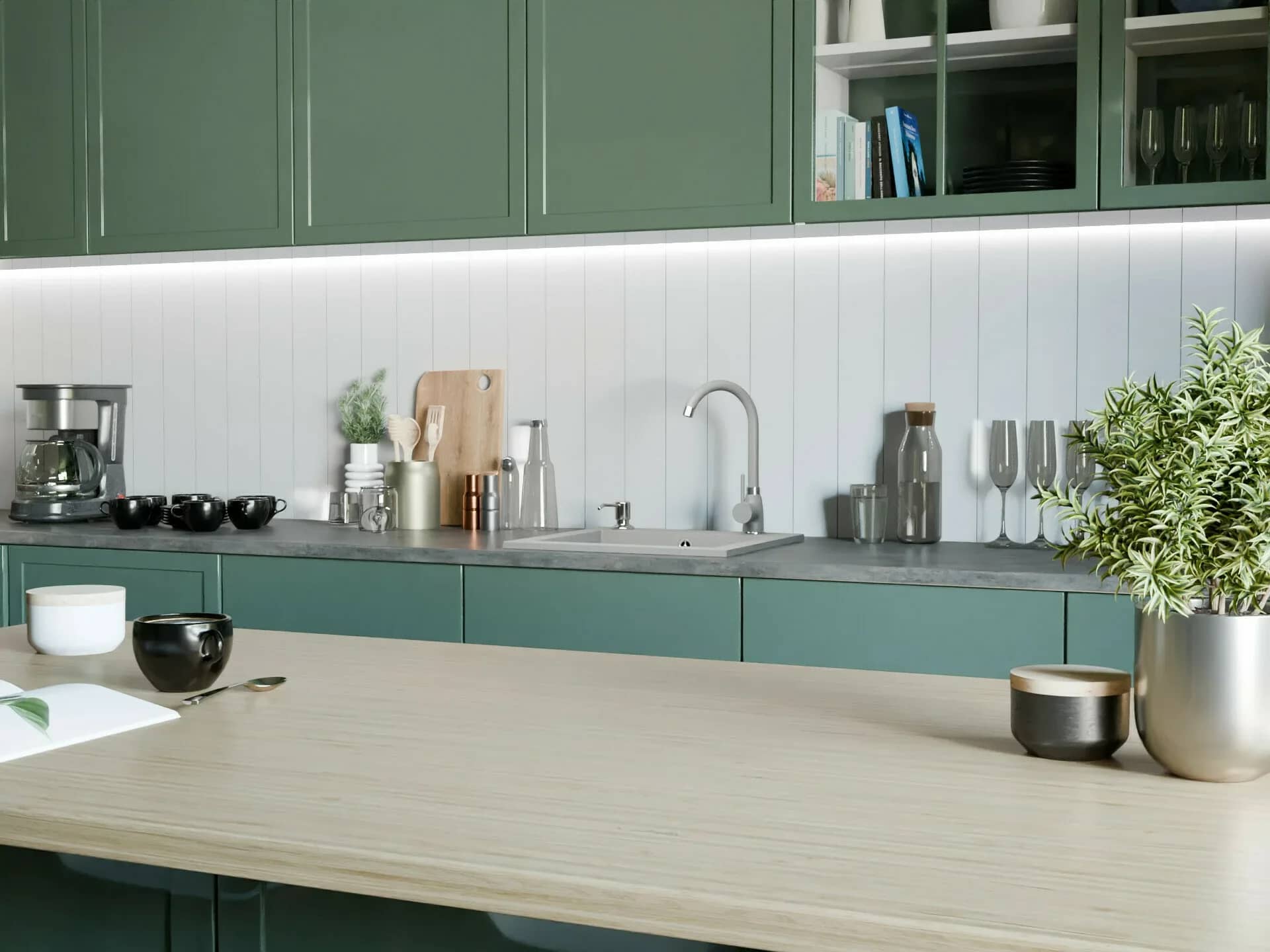 Évier en granit Argo 1 bac 48,5 × 44 cm, coloris Gris installé en cuisine