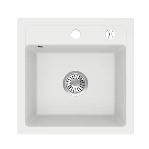 Évier en granit Bella 1 bac carré 44 × 44 cm, coloris Blanc arctique, vue produit