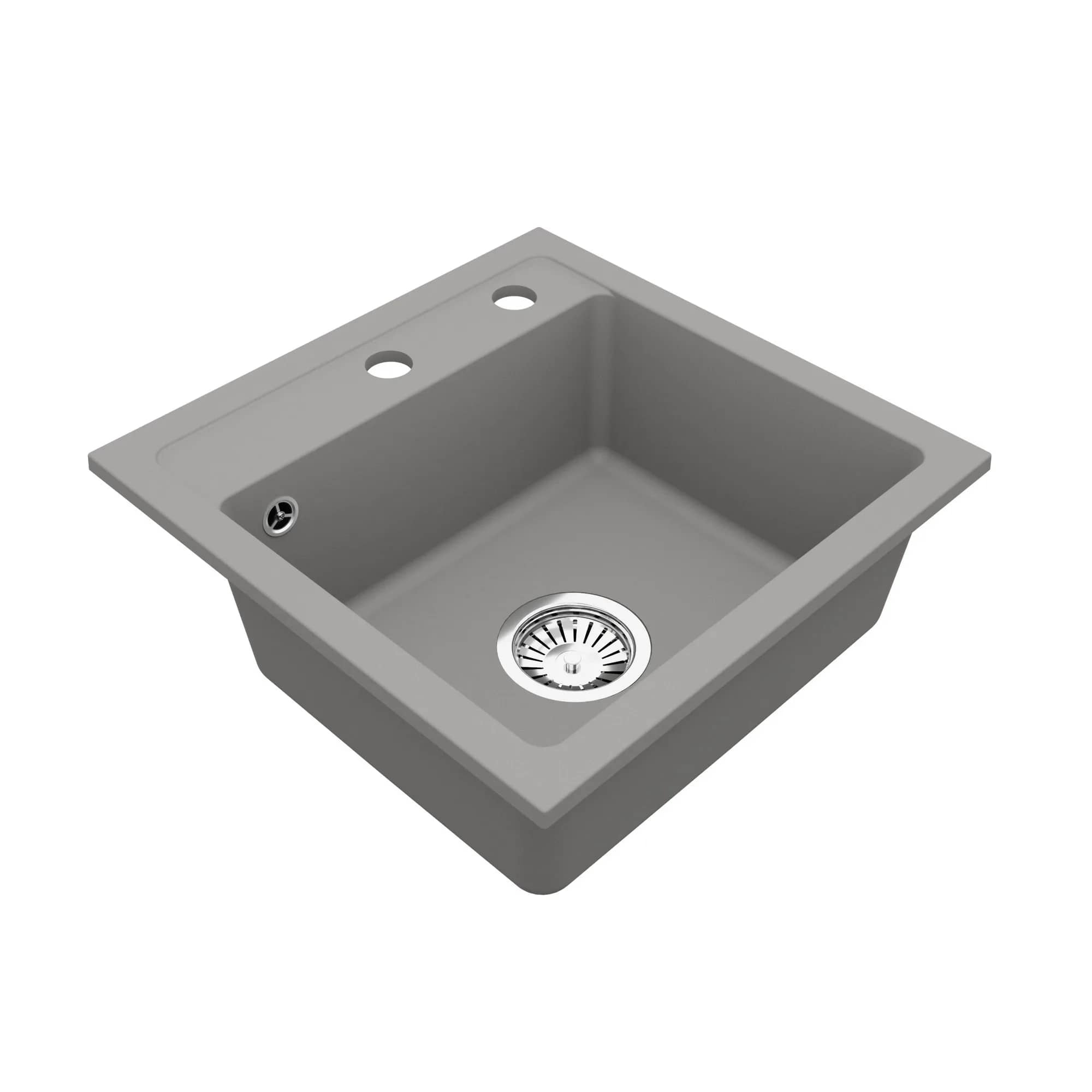 Évier en granit Bella 1 bac carré 44 × 44 cm, coloris Gris installé en cuisine