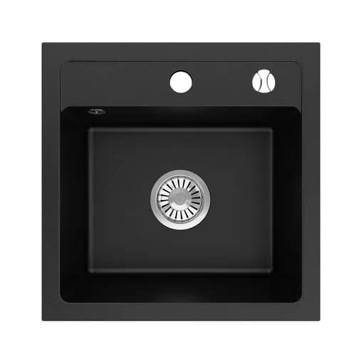 Évier en granit Bella 1 bac carré 44 × 44 cm, coloris Noir moucheté, vue produit