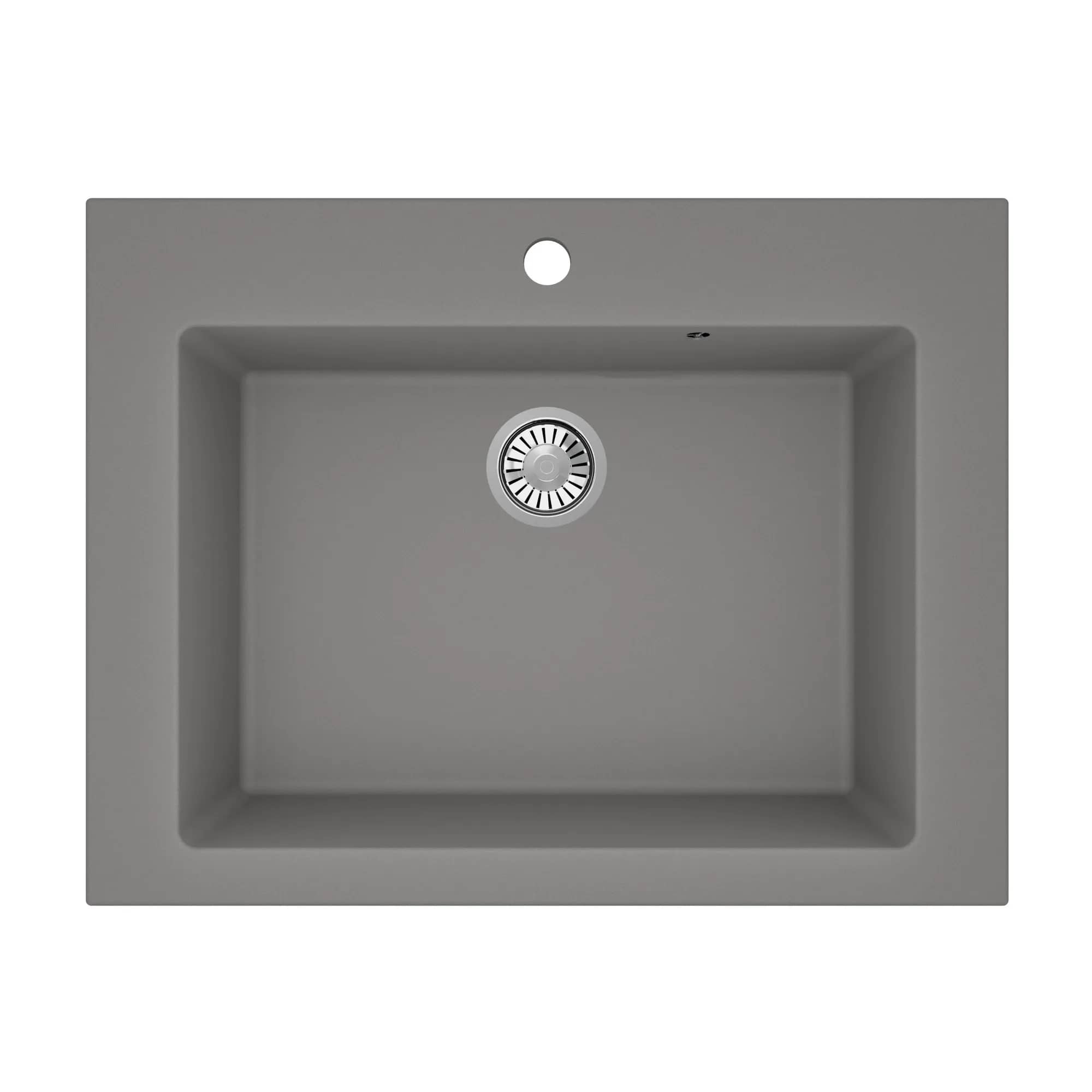 Évier granit Farmer timbre d'office 79 × 61 cm, coloris Gris installé en cuisine