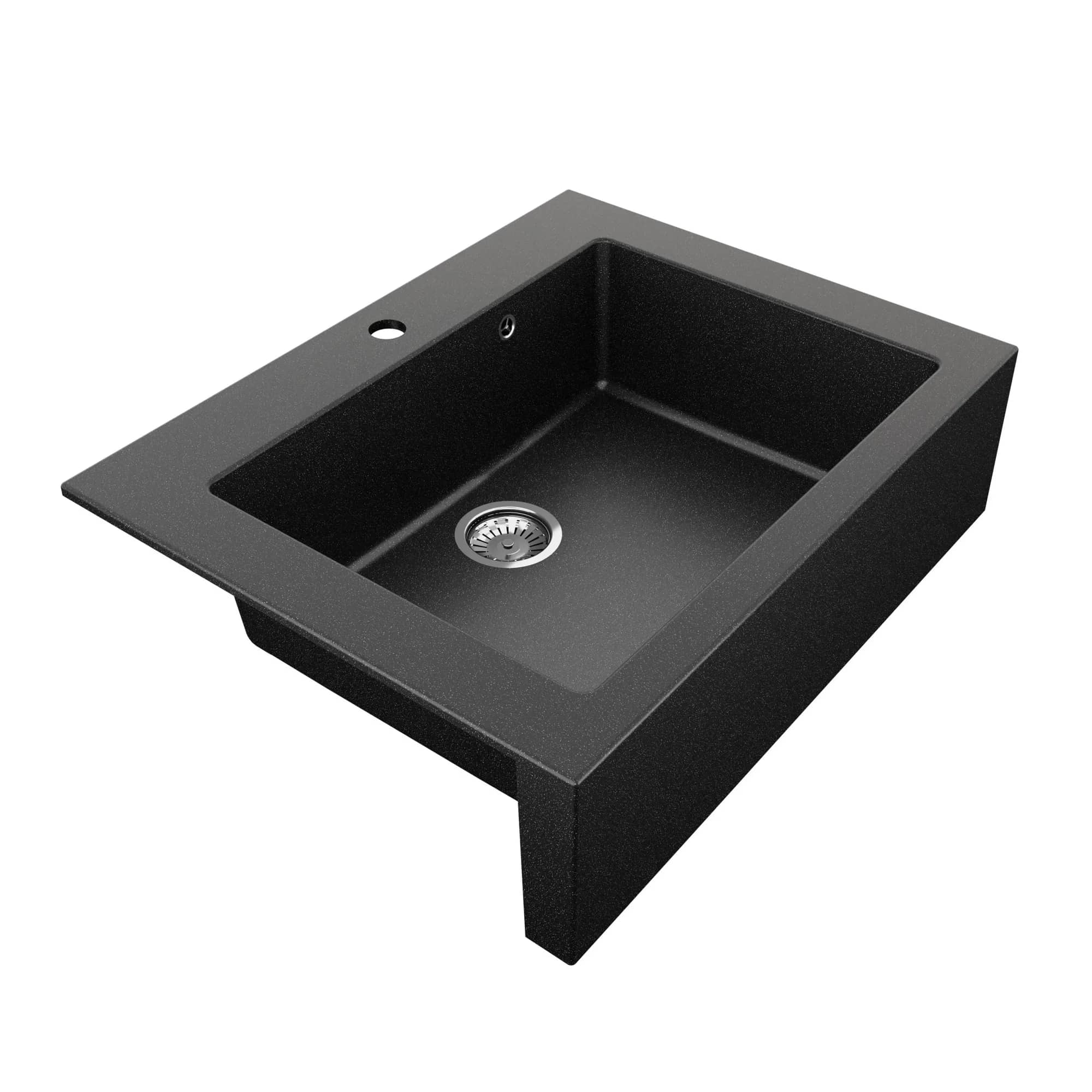 Évier granit Farmer timbre d'office 79 × 61 cm, coloris Noir moucheté, vue produit