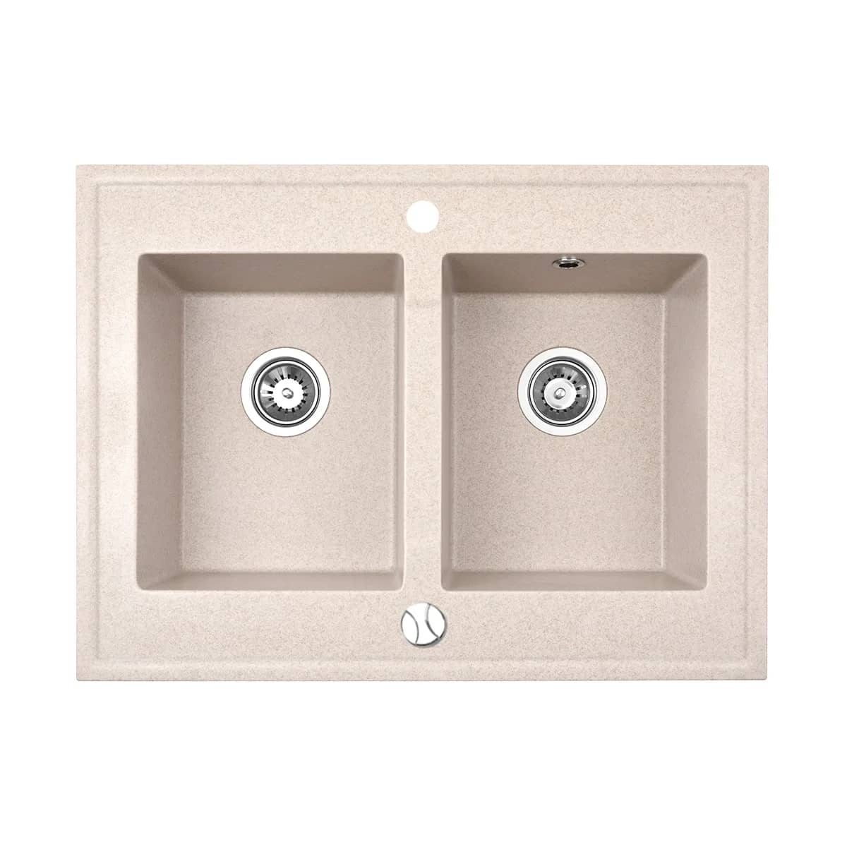 Évier en granit Grande 2 bacs à poser 80 × 60 cm — coloris Beige sable, vue produit