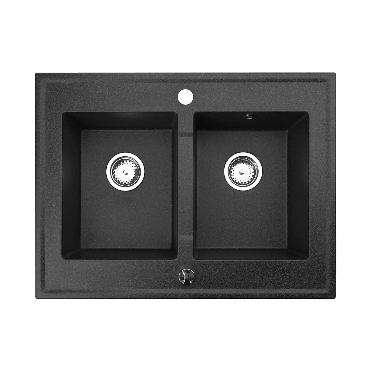 Évier en granit Grande 2 bacs à poser 80 × 60 cm — coloris Noir moucheté, vue produit