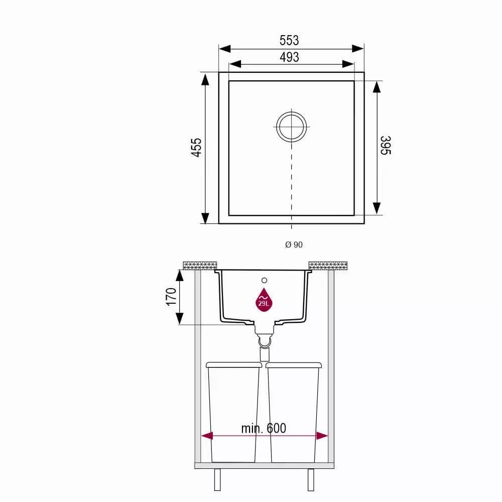 Évier en granit Junit 56 sous plan 55,3 × 45,5 cm, vue complémentaire