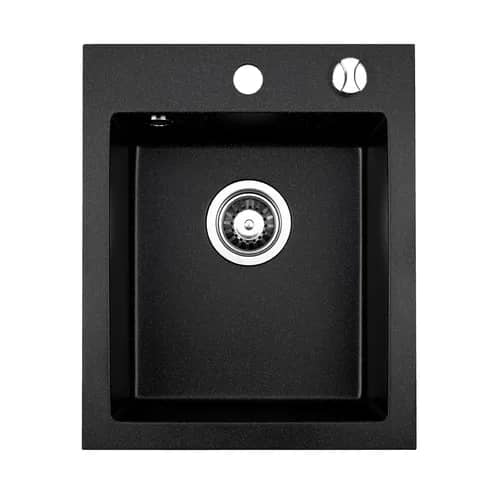 Évier en granit Rigo 1 bac compact 48,5 × 40,5 cm, coloris Noir métallisé, vue produit