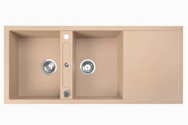 Évier en granit Square 2 bacs avec égouttoir 116 × 51 cm, coloris Beige sable, vue produit