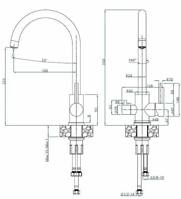 Mitigeur de cuisine Emma 3 voies pour eau filtrée, vue complémentaire
