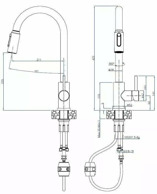 Mitigeur de cuisine 3 voies pour eau filtrée Mirella, vue complémentaire