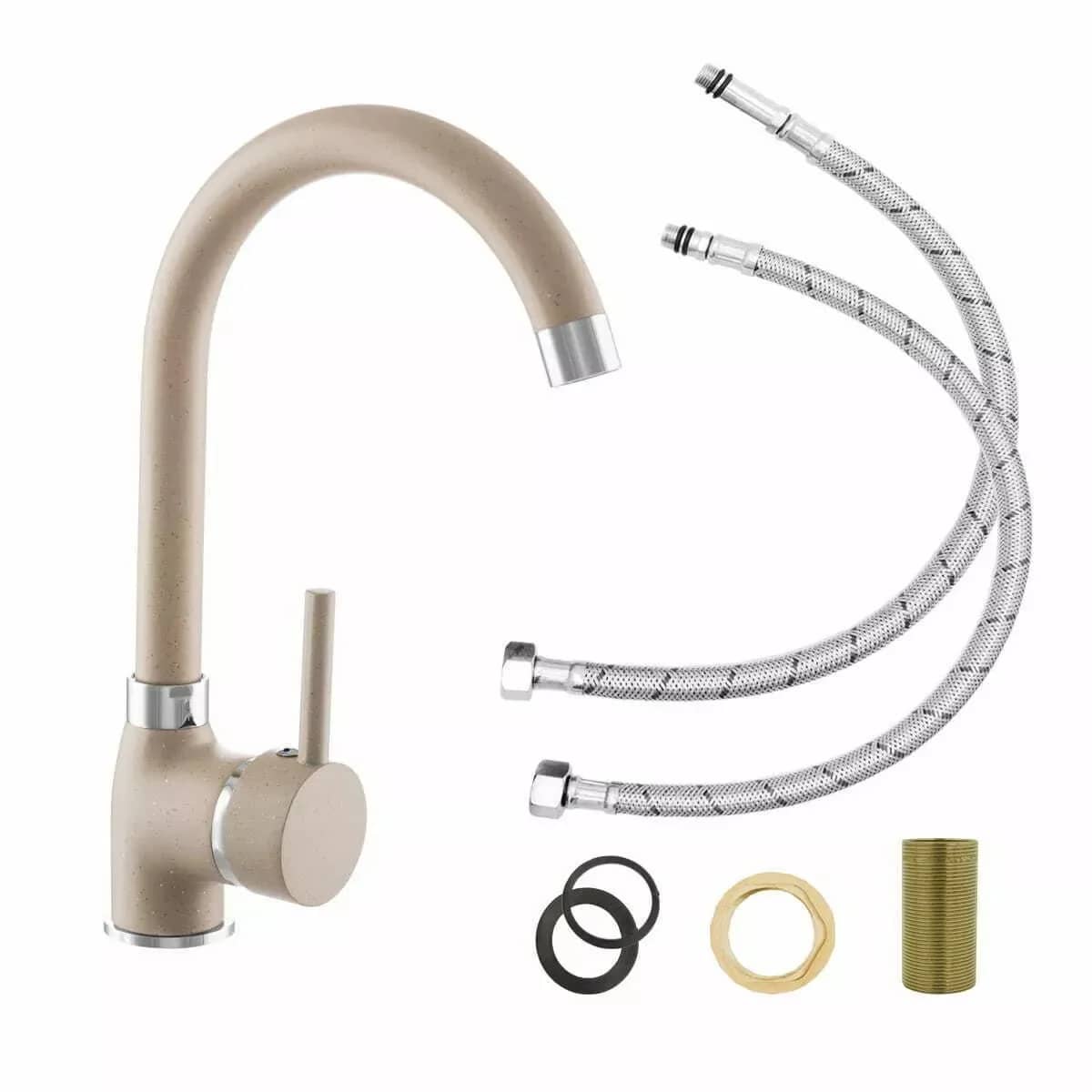 Mitigeur de cuisine Algea, 7 coloris assortis aux éviers, coloris Beige installé en cuisine