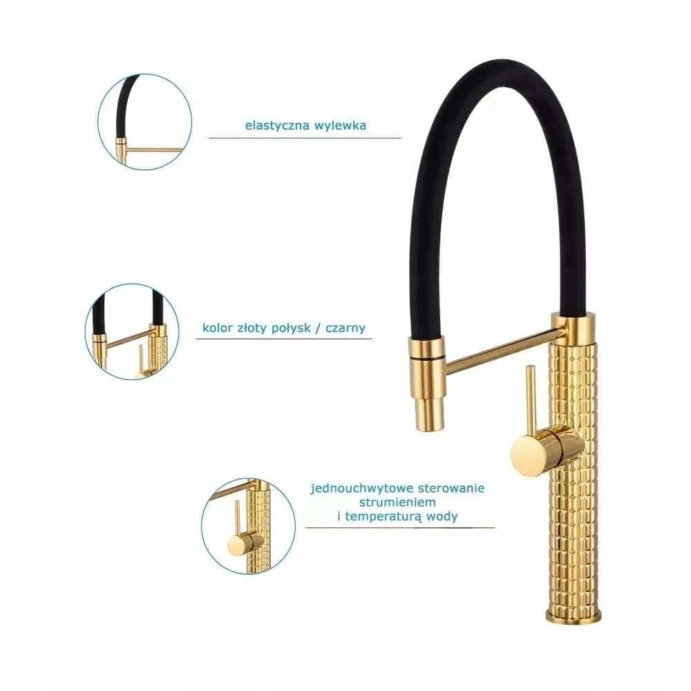Mitigeur de cuisine Samba Diamond à bec flexible, coloris Or installé en cuisine