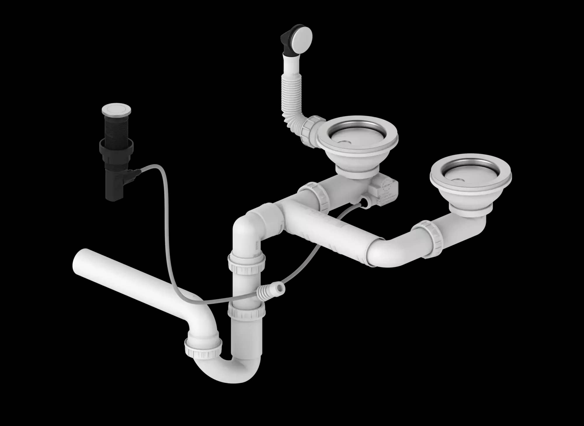 Siphon double clic-clac à cache magnétique, évier 2 bacs, coloris Chrome, vue produit