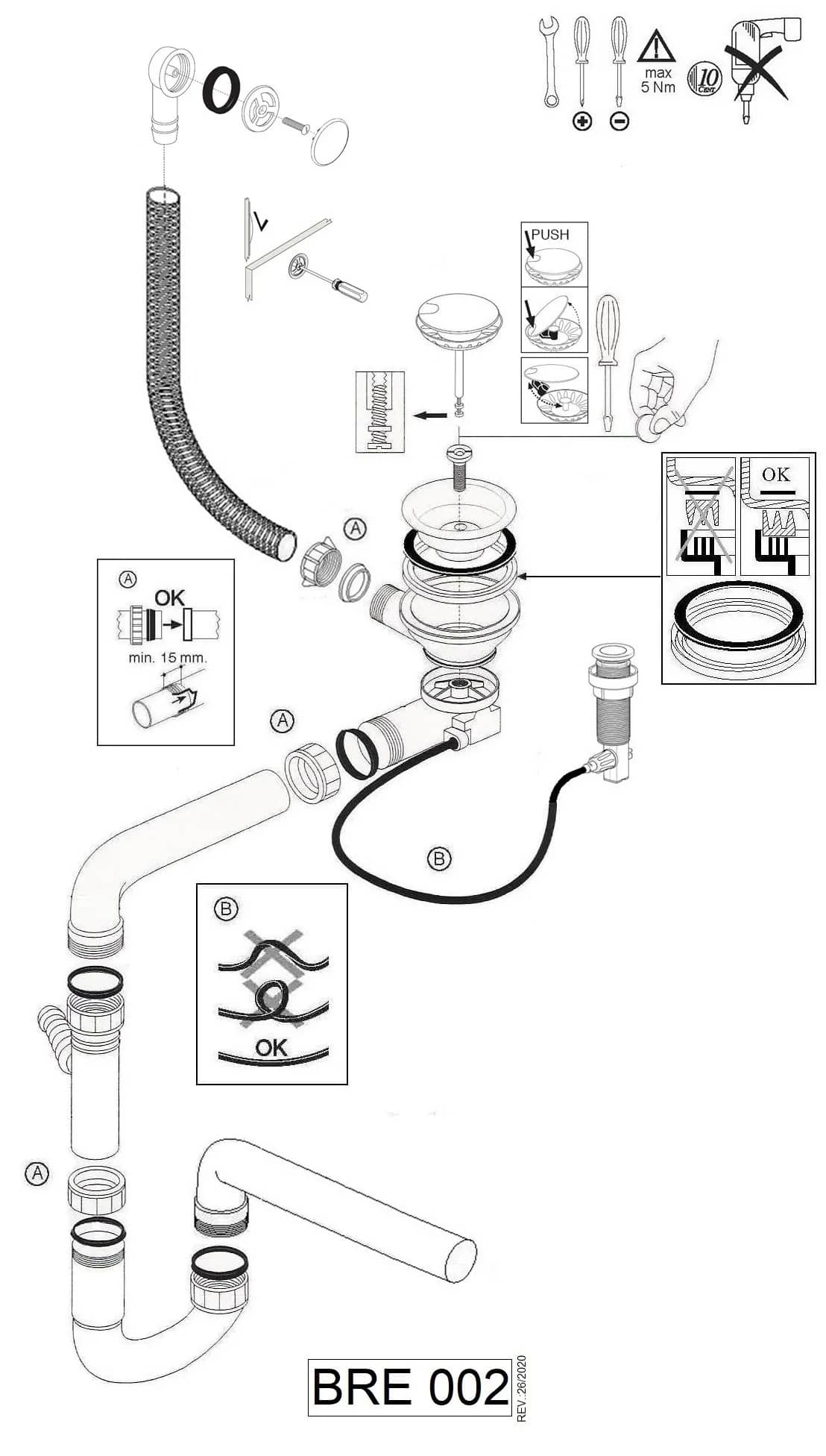 Siphon clic-clac pour évier 1 bac, coloris Chrome installé en cuisine