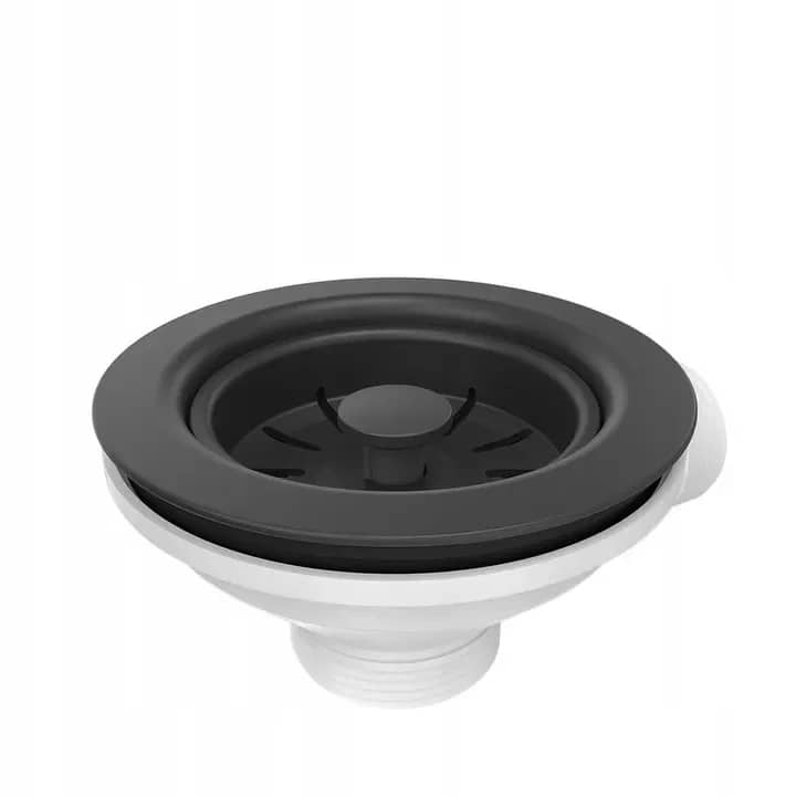 Siphon clic-clac pour évier 1 bac, coloris Noir mat installé en cuisine