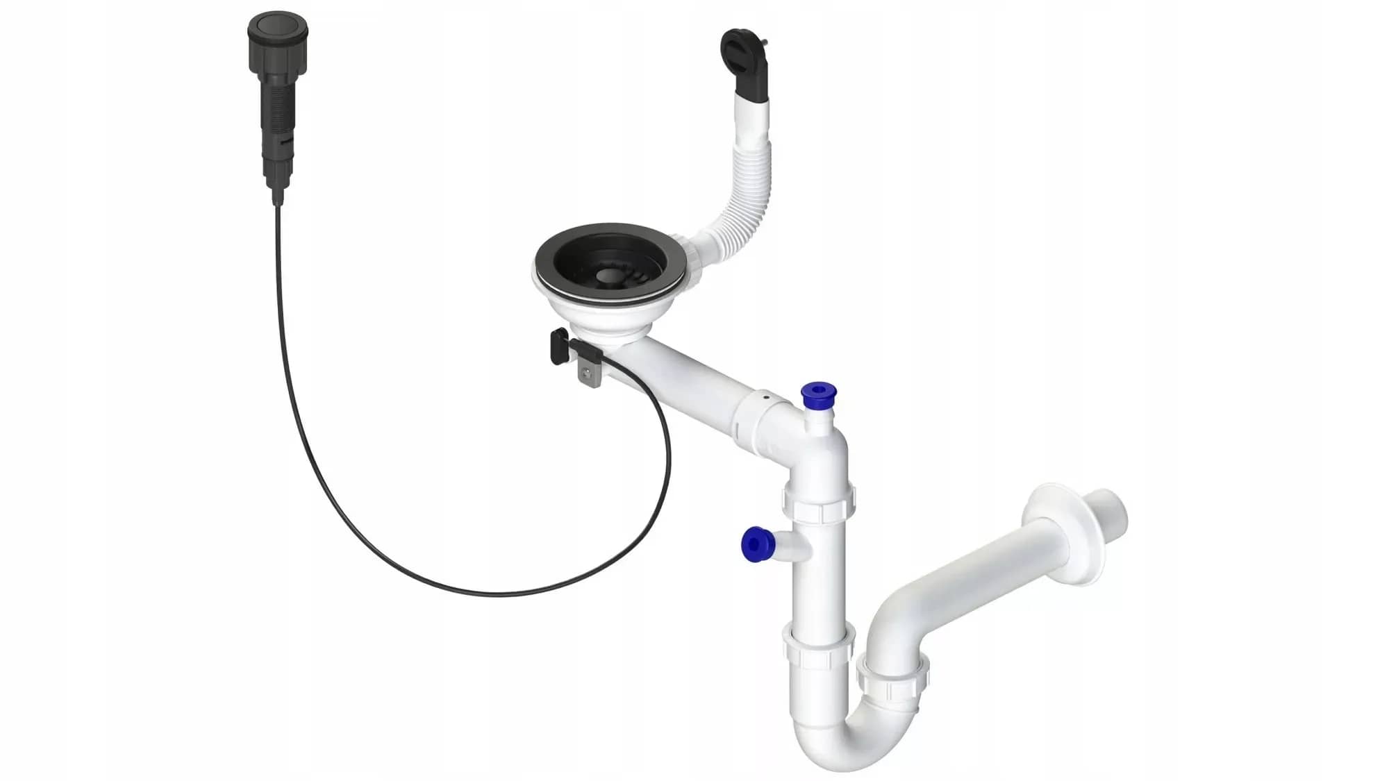 Siphon clic-clac pour évier 1 bac, coloris Noir mat, vue produit