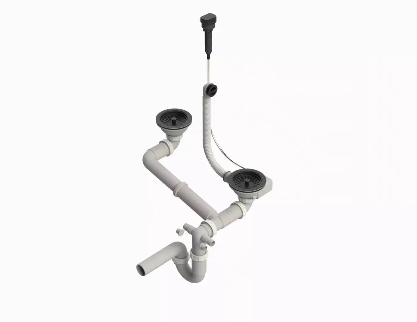 Siphon double pour évier 2 bacs, commande rotative, coloris Noir mat, vue produit