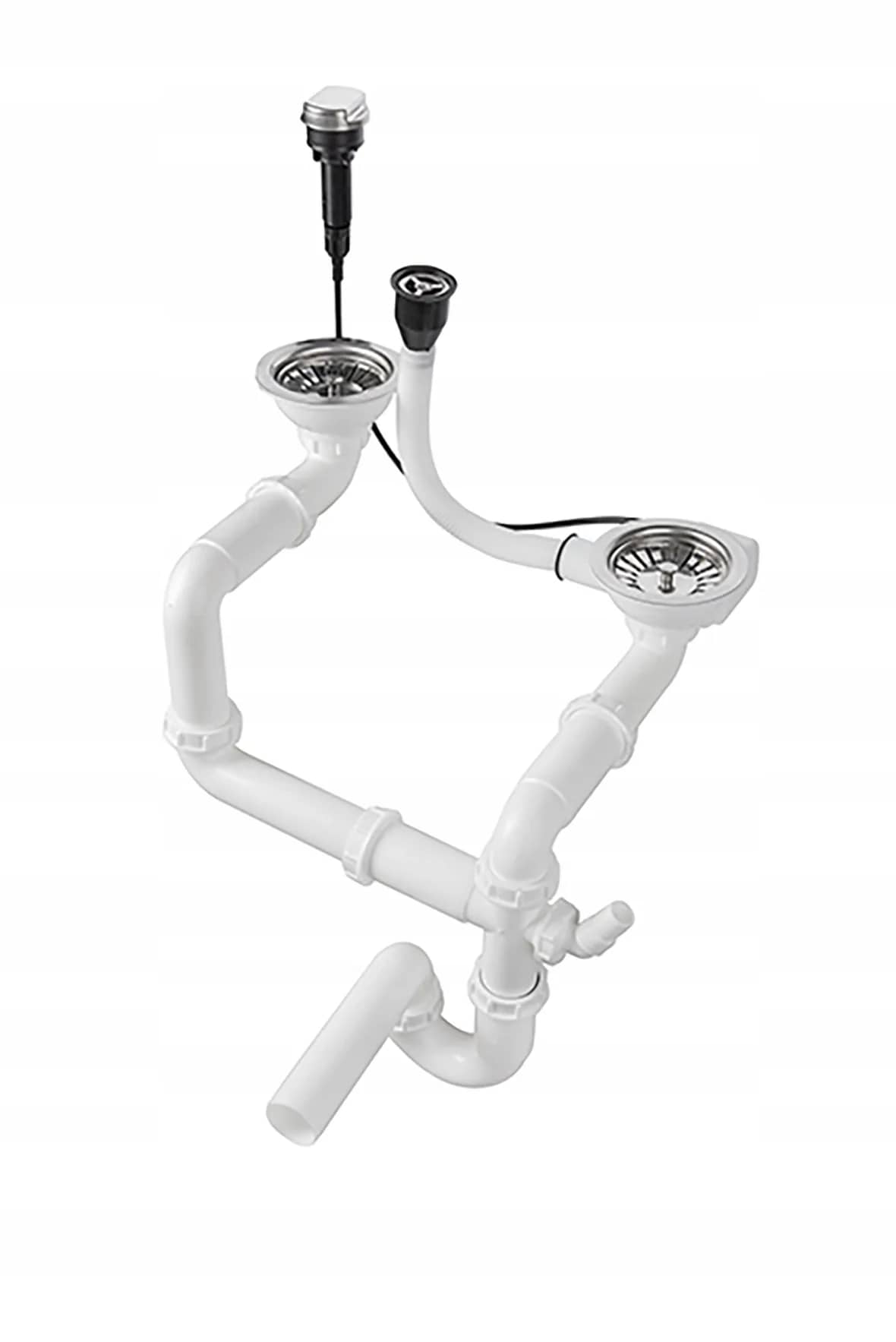 Siphon double à trop-plein vertical, évier 2 bacs, coloris Chrome, vue produit