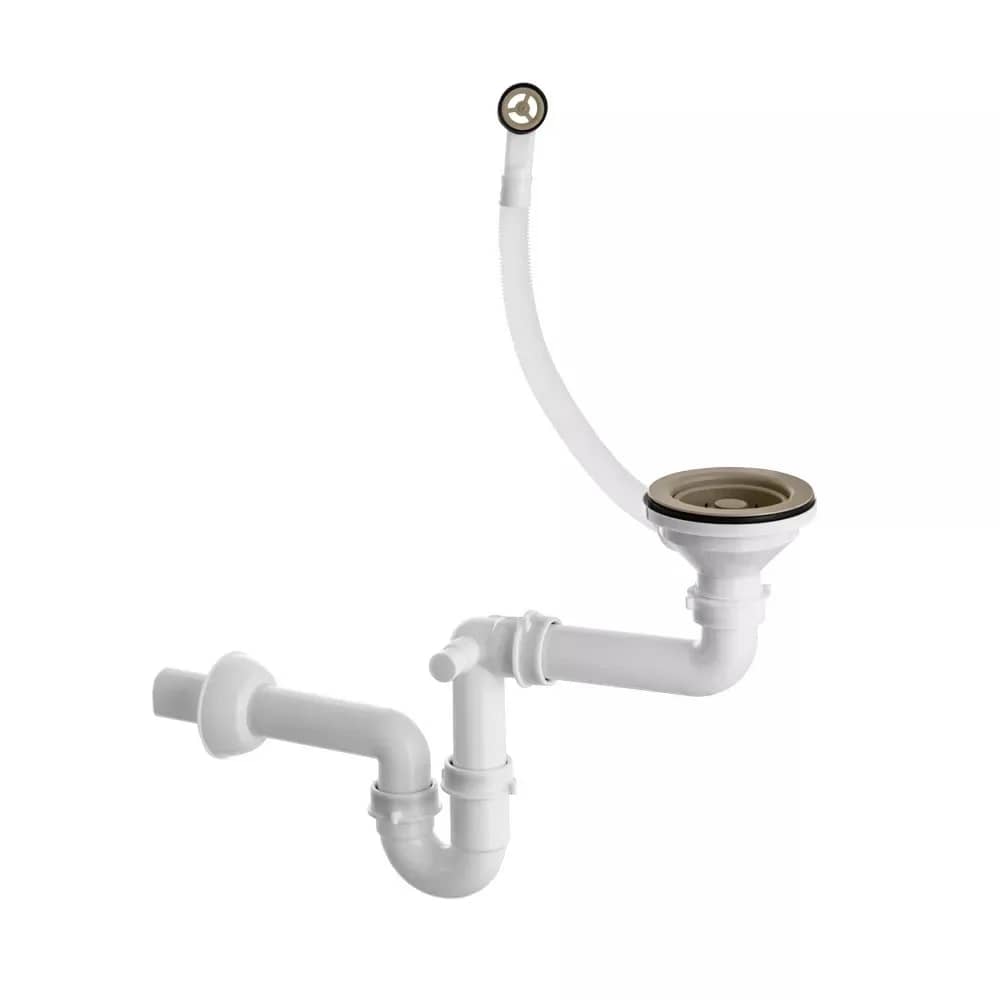 Siphon manuel pour évier 1 bac, 5 coloris, coloris Beige installé en cuisine
