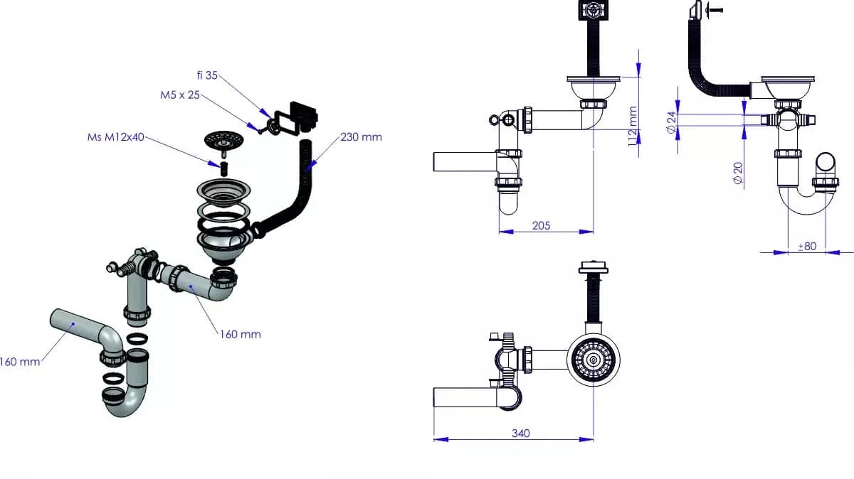 Siphon manuel pour évier 1 bac, 5 coloris, coloris Chrome installé en cuisine