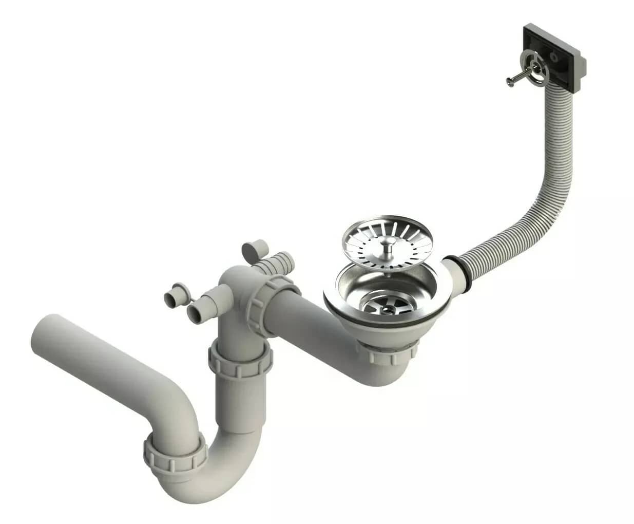 Siphon manuel pour évier 1 bac, 5 coloris, coloris Chrome, vue produit