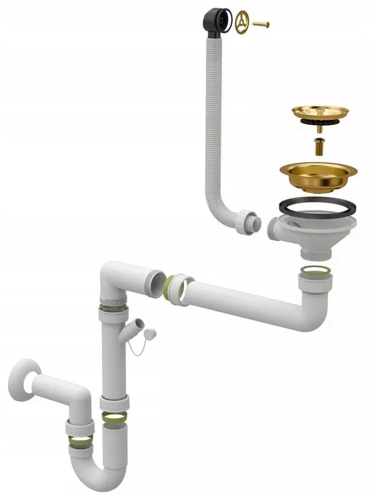 Siphon manuel pour évier 1 bac, 5 coloris, coloris Or installé en cuisine