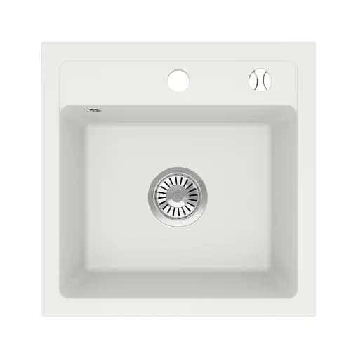 Évier en granit Bella 1 bac carré 44 × 44 cm, coloris Blanc arctique, vue produit