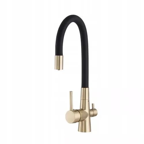 Mitigeur de cuisine Freya 3 voies à bec flexible, coloris Noir et or, vue produit