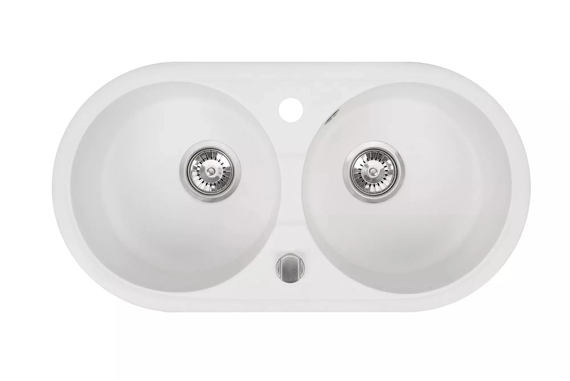 Évier en granit Libra 2 bacs ronds réversible 79 × 42,5 cm — coloris Blanc arctique, vue produit