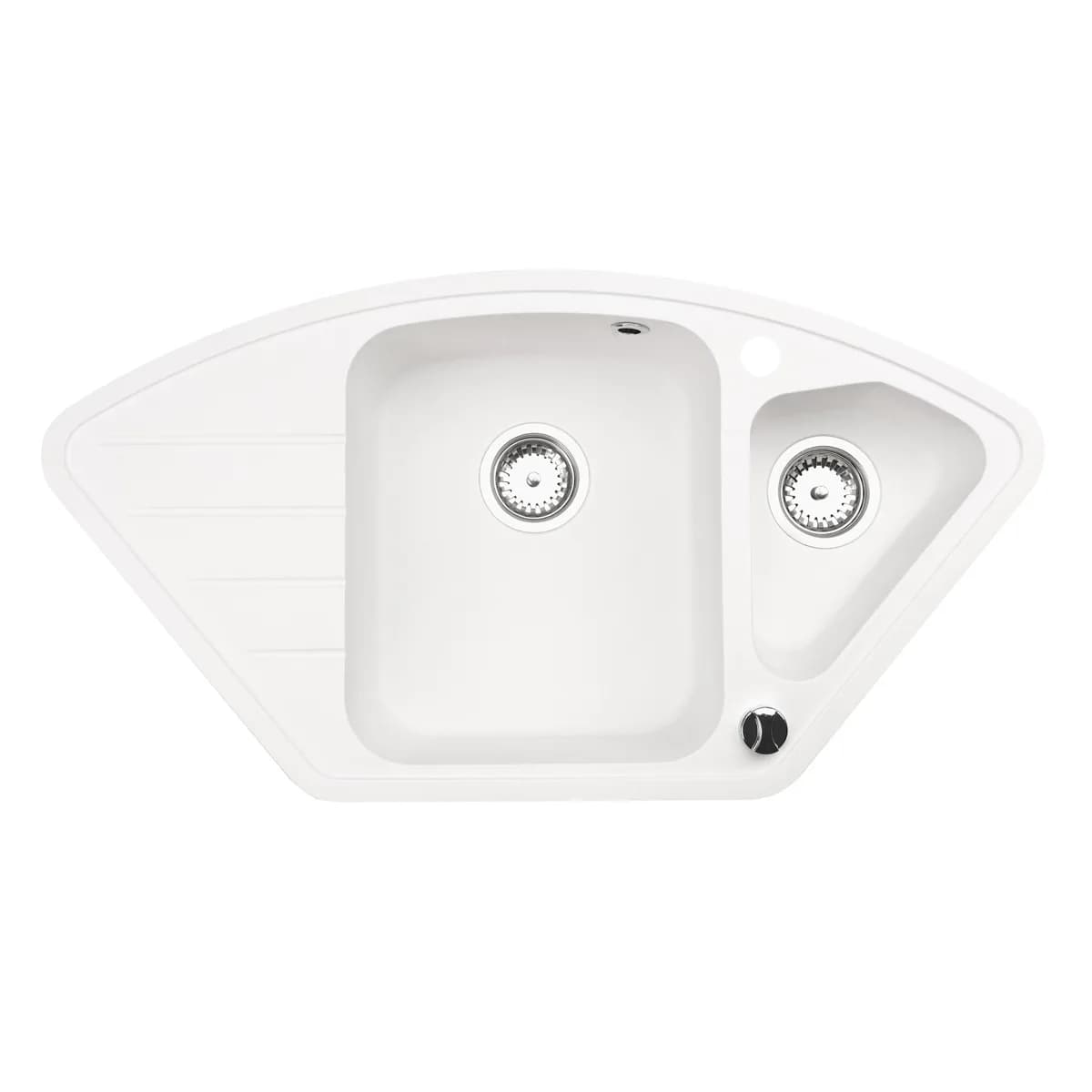 Évier en granit d'angle Merkury 1 bac et demi 93 × 49 cm — coloris Blanc arctique, vue produit