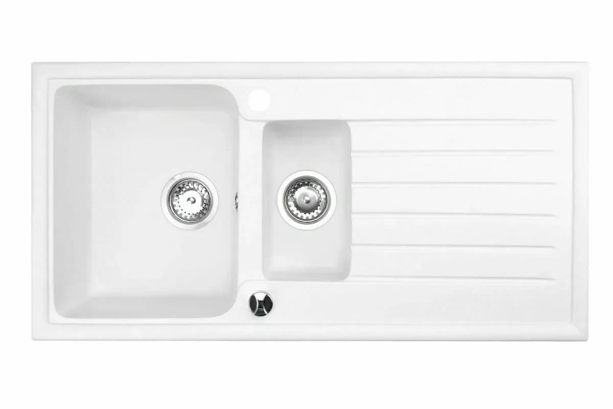 Évier en granit Napoli 15 1 bac et demi réversible 98 × 49 cm, coloris Blanc arctique, vue produit