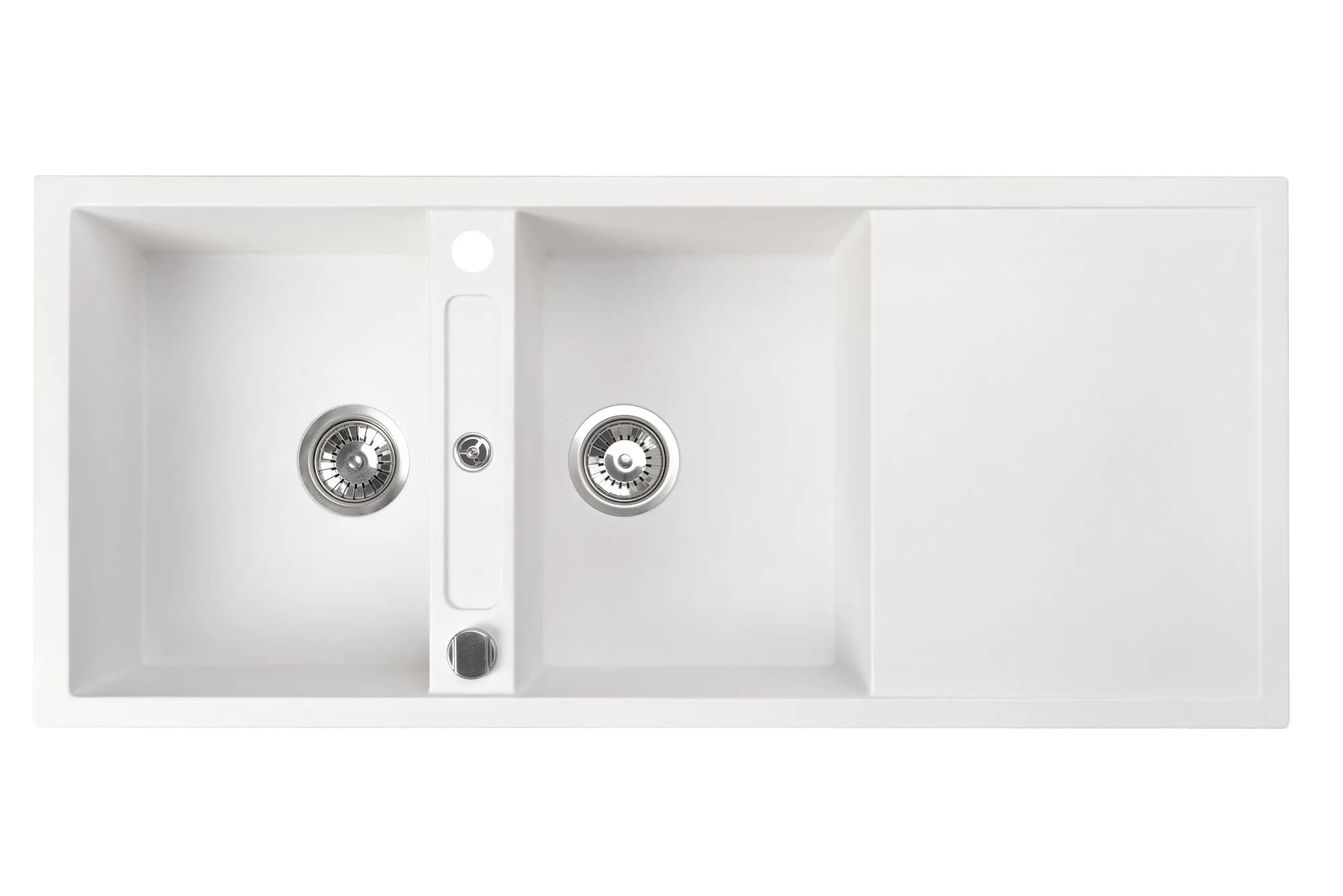 Évier en granit Square 2 bacs avec égouttoir 116 × 51 cm, coloris Blanc arctique, vue produit